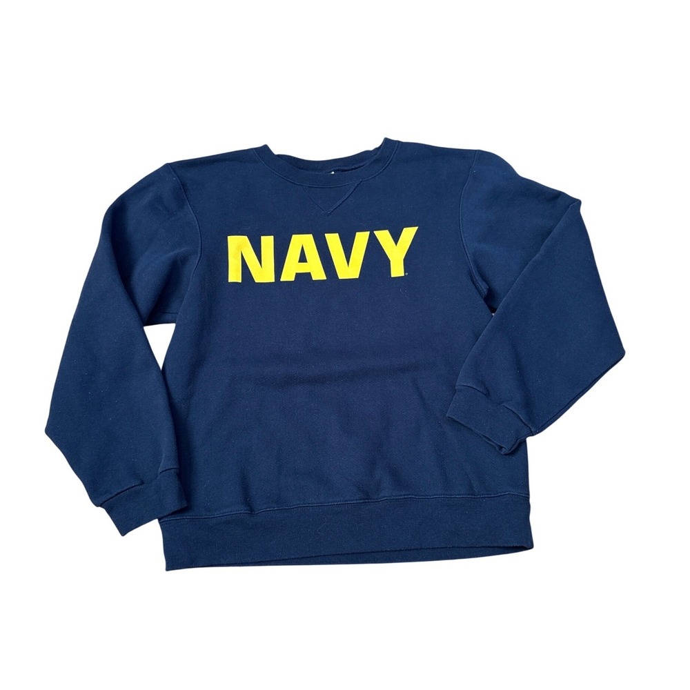 Soffe Sweatshirt Mens Navy Blue Yellow Graphic Military Athletic SIZE S